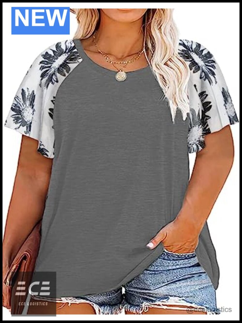 Plus Size Floral Bell Sleeve Blouse Loose Fit Tunic Top Summer Casual Tee